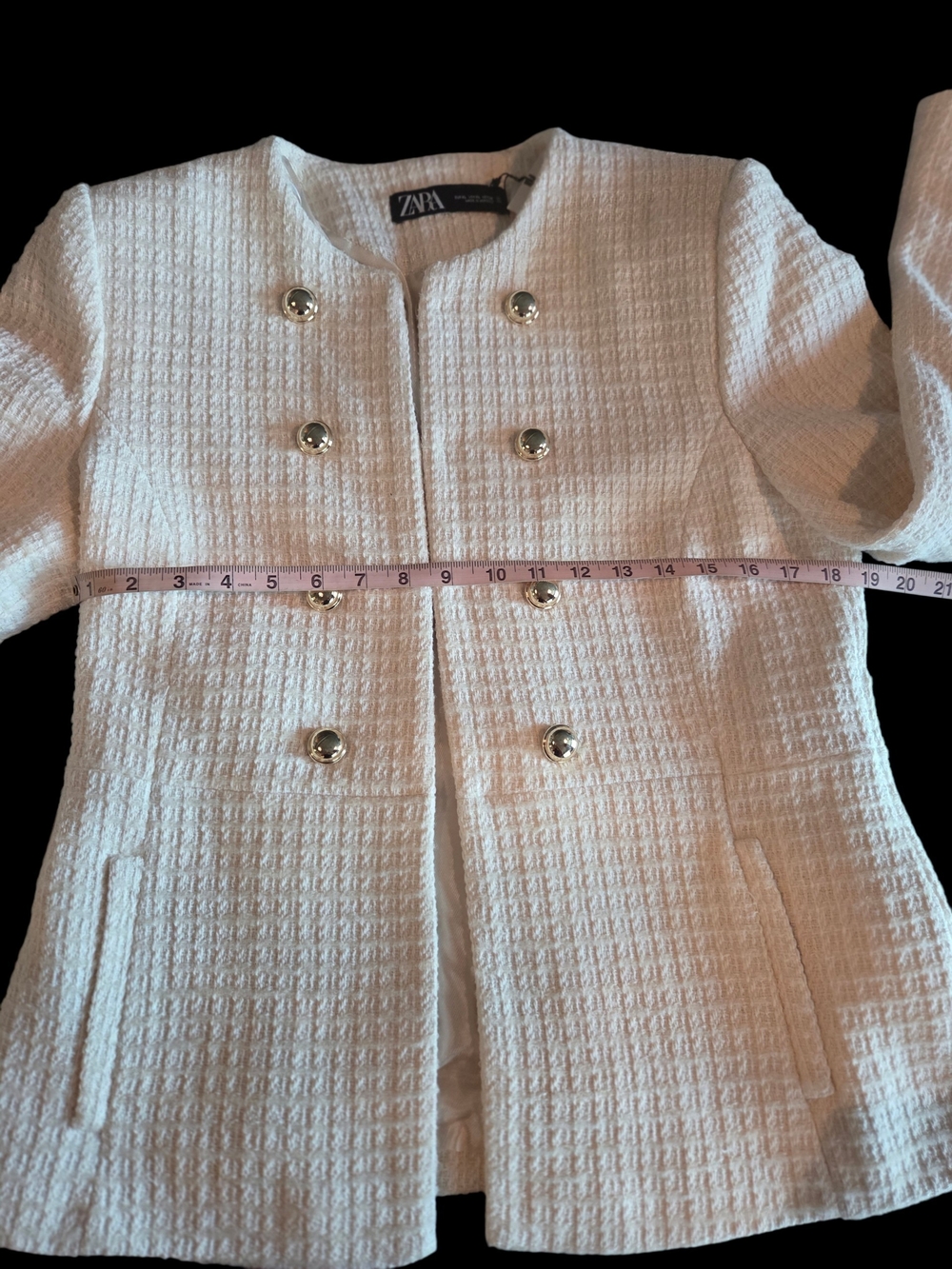 NWT Zara Cream Double-Breasted Textured Blazer with Gold Hardware XL - Picture 3 of 3